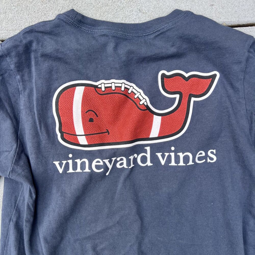 Vineyard Vines Boys Football Whale Long Sleeve Blue-Size M (12-14) - Picture 2 of 6
